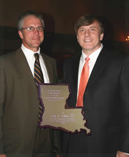 the 2007 Louisiana Family Physician of the Year being presented by Dr. Gravois to Dr. Fleming at the Annual Assembly in New Orleans on June 23, 2007